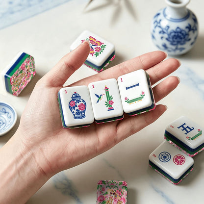 Grandmillenial Chic Leopard Lady Chinoiserie American Mahjong Tiles With Carry Case