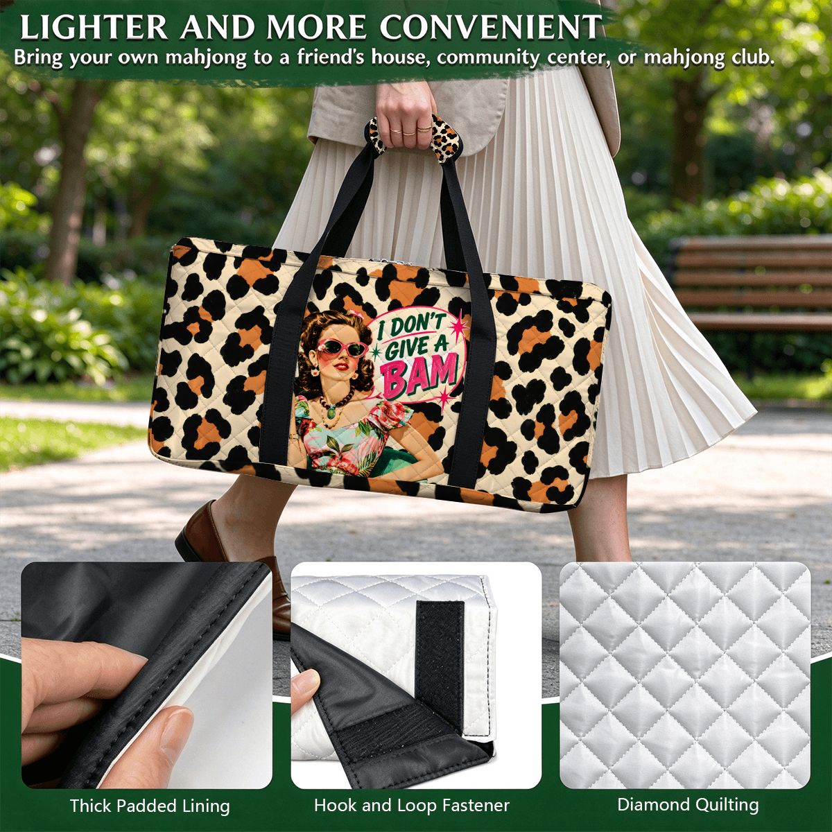 Funny Mahjong Leopard Print I Don't Give A Bam Quilted Mahjong Bag Set 3 - Splash Of Mahj And Color Co.