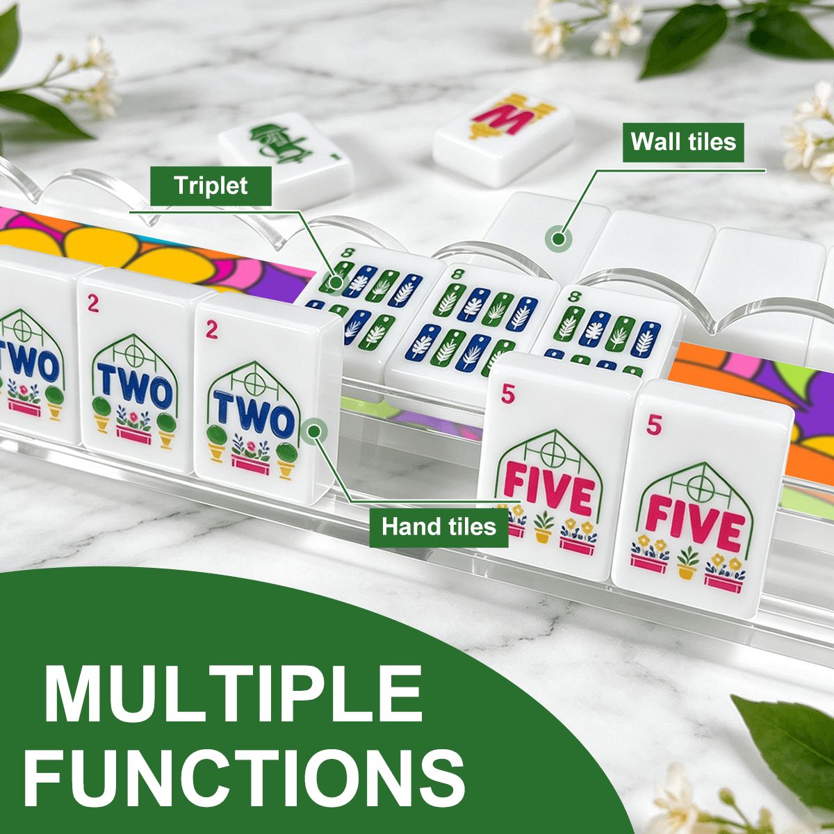 Psychadelic Boom Extended Mahjong Rack Set of 4 Scalloped Magnetic Tile Pusher - Splash Of Mahj And Color Co.
