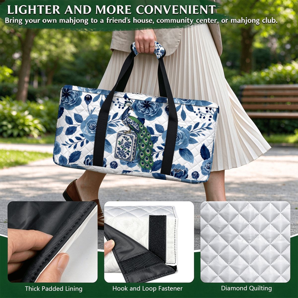 Bam Bird Floral Chinoiserie Quilted Mahjong Bag Set 3 Pcs - Splash Of Mahj And Color Co.