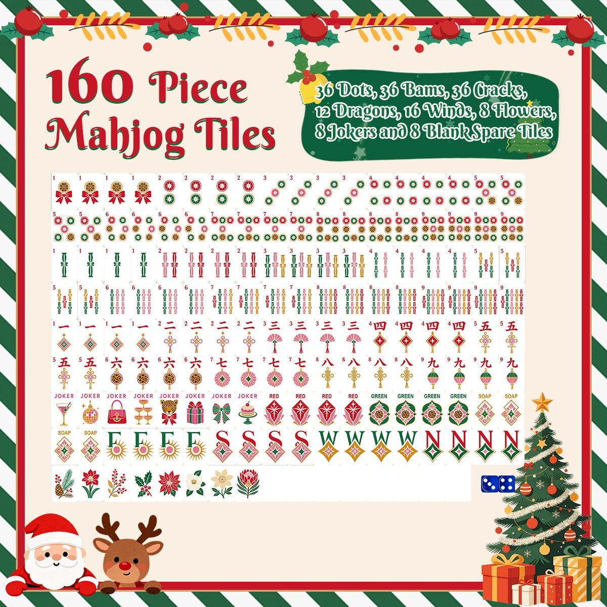 Hot Pink Wild Things Christmas Mahjong Tiles And Carry Case Glam Holiday - Splash Of Mahj And Color Co.