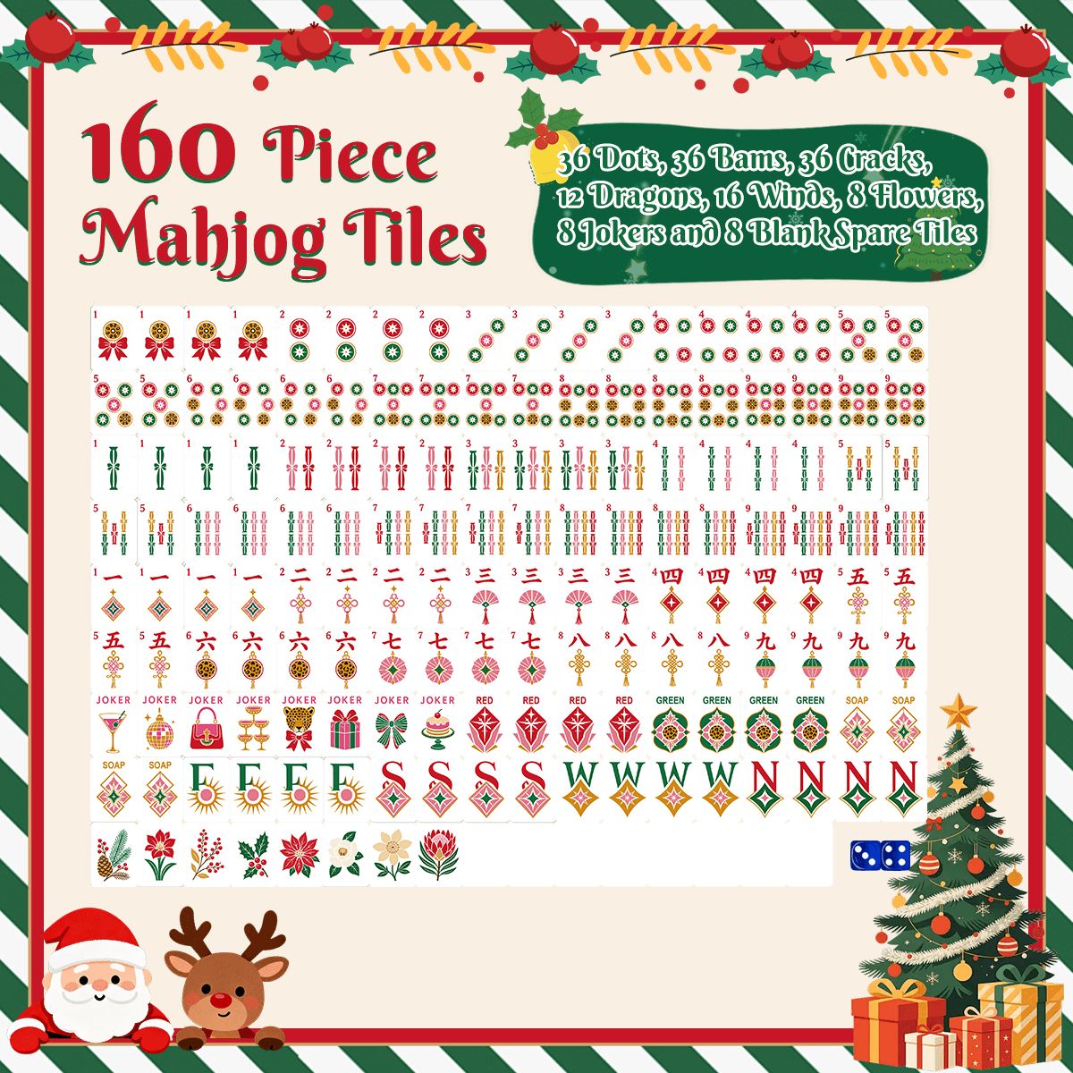 Modcentric Cocktail Hour Glam Holiday Christmas Mahjong Tiles And Carry Case