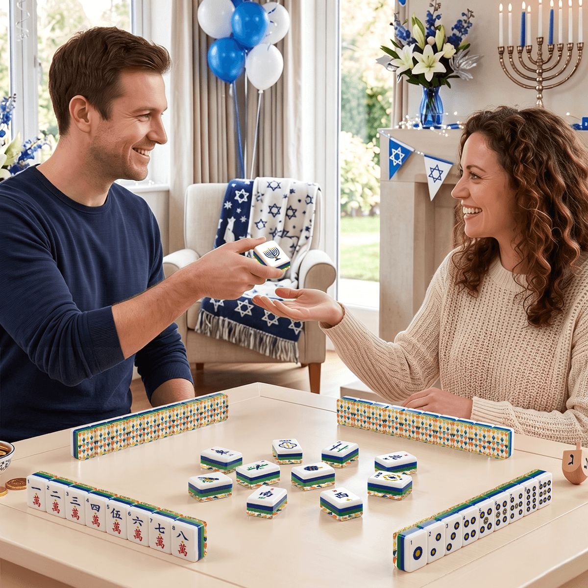 Mazel & Mitzvah Heritage Hanukkah Mahjong Tiles And Carry Case