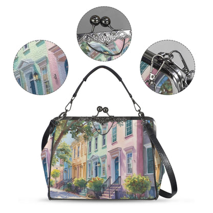 Charleston South Carolina Rainbow Row Preppy Vintage Kisslock Handbag/Shoulder Bag - Splash of Color Co.