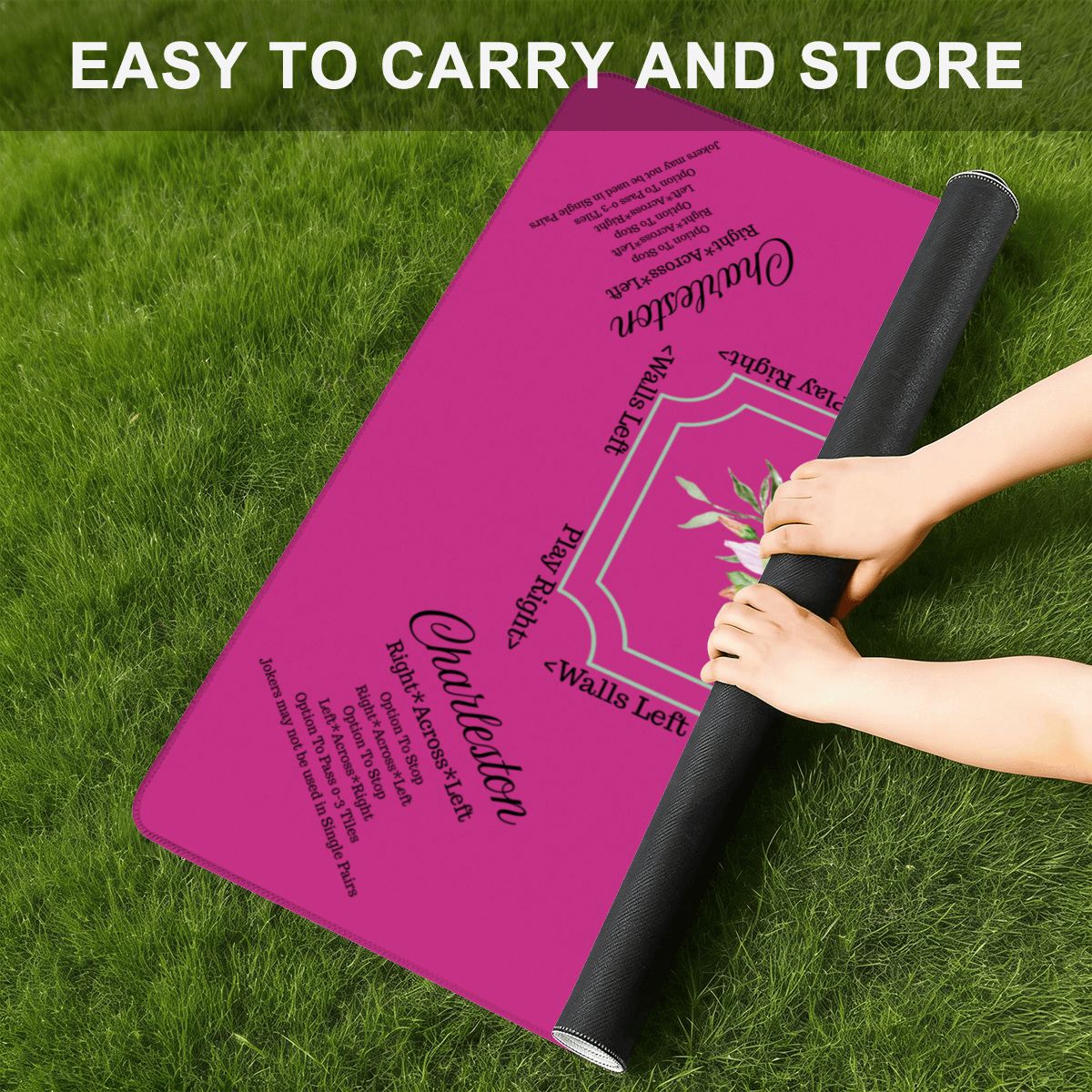 Mini Mahjong Mat With Instructions, Hot Fuscia Floral (Ship Rolled up) - Splash of Color Co.