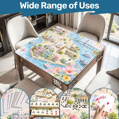 Charleston South Carolina Map And Landmarks Watercolor Pastel Mahjong Mat
