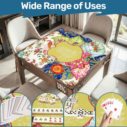 Asian Chinoiserie Tobacco Leaf Scalloped Mahjong Mat - Splash of Color Co.