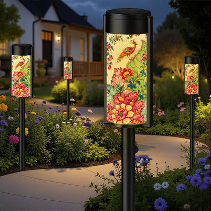 Asian Garden Tobacco Leaf Chinoiserie Outdoor Solar Lights - Splash of Color Co.