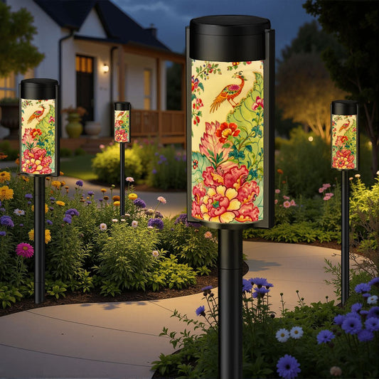 Asian Garden Tobacco Leaf Chinoiserie Outdoor Solar Lights - Splash of Color Co.