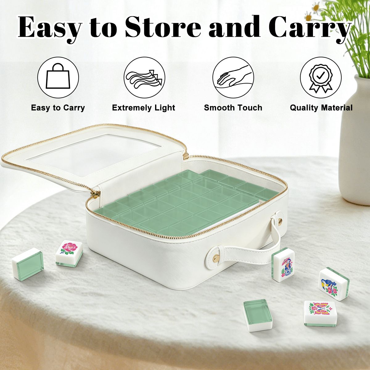 Mint Green Chinoiserie American Mahjong Tiles And Carry Case - Splash Of Mahj And Color Co.