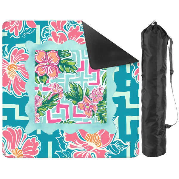Greek Key Polynesian Hibiscus Flower Mahjong Mat