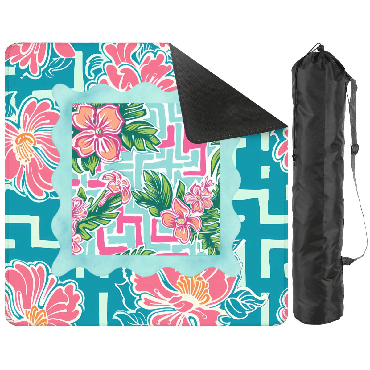 Greek Key Polynesian Hibiscus Flower Mahjong Mat