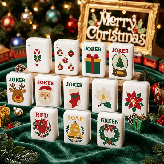 Classic Old Time Santa Traditional Christmas Mahjong Tiles And Carry Case - Splash Of Mahj And Color Co.
