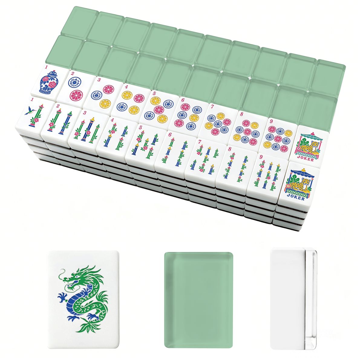 Mint Green Chinoiserie American Mahjong Tiles And Carry Case - Splash Of Mahj And Color Co.