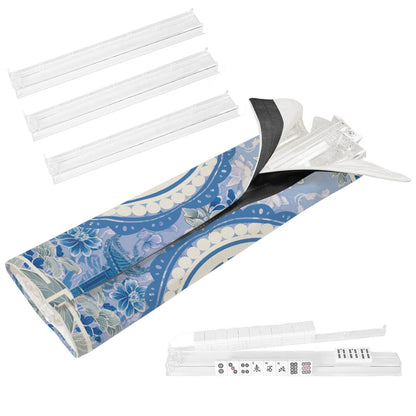 Asian Chinoiserie Blue And White 4 Mahjong Tile Pusher Racks with Bag - Splash of Color Co.
