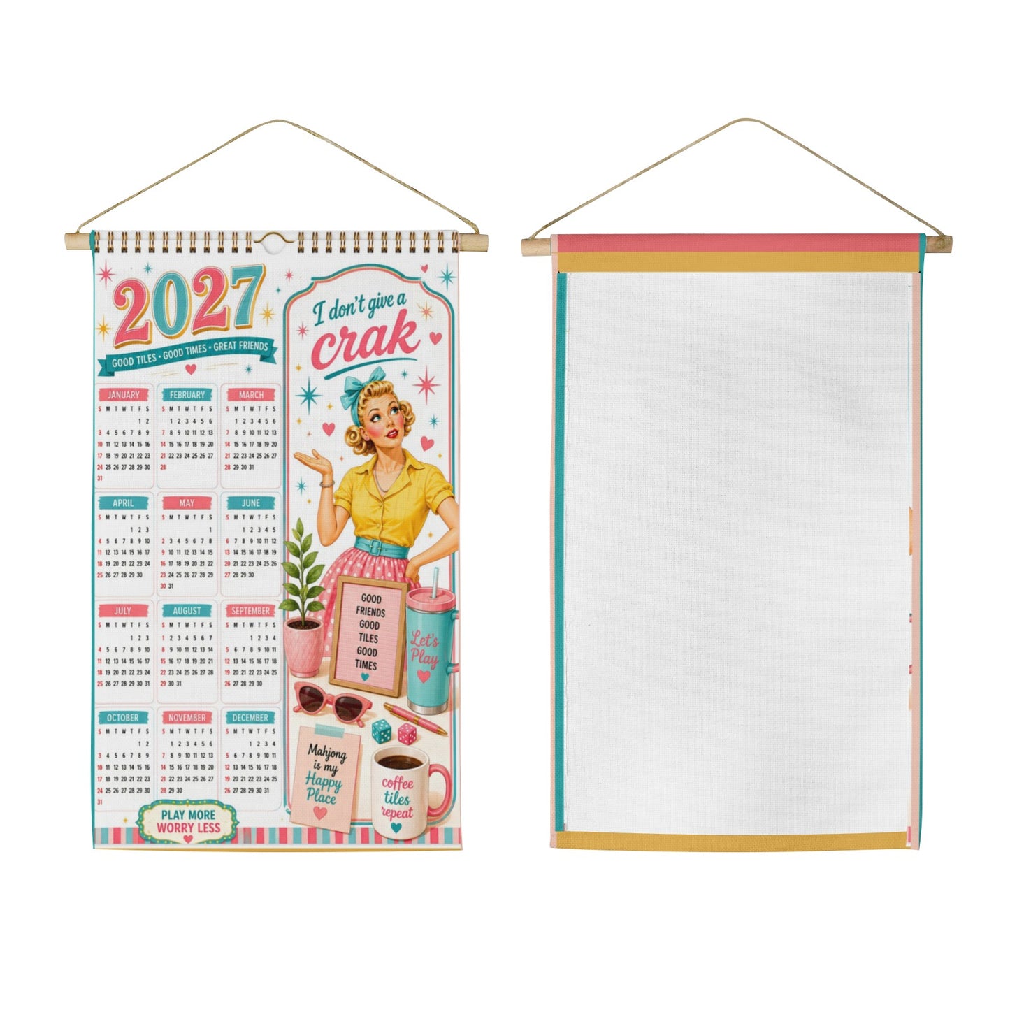 2027 Mahjong Wall Calendar Funny I Don't Give A Crak