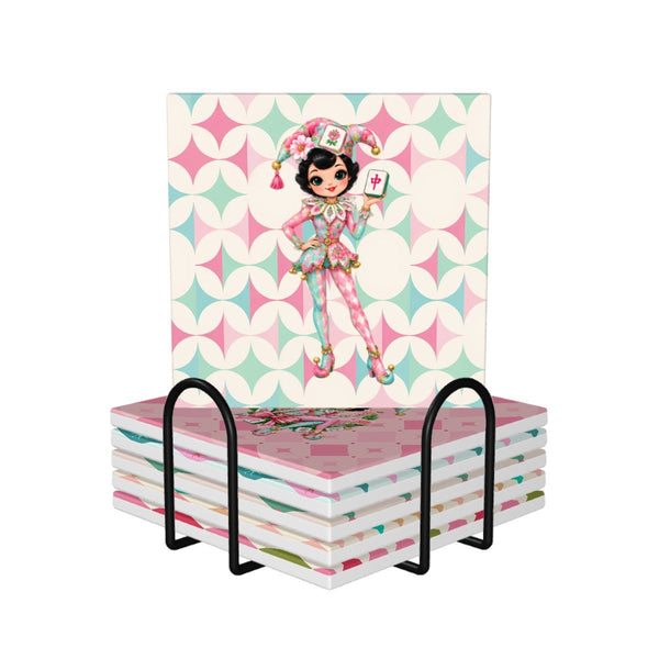 Mahjie The Mascot Mahjong Table Ceramic Coaster Set - Splash Of Mahj And Color Co.