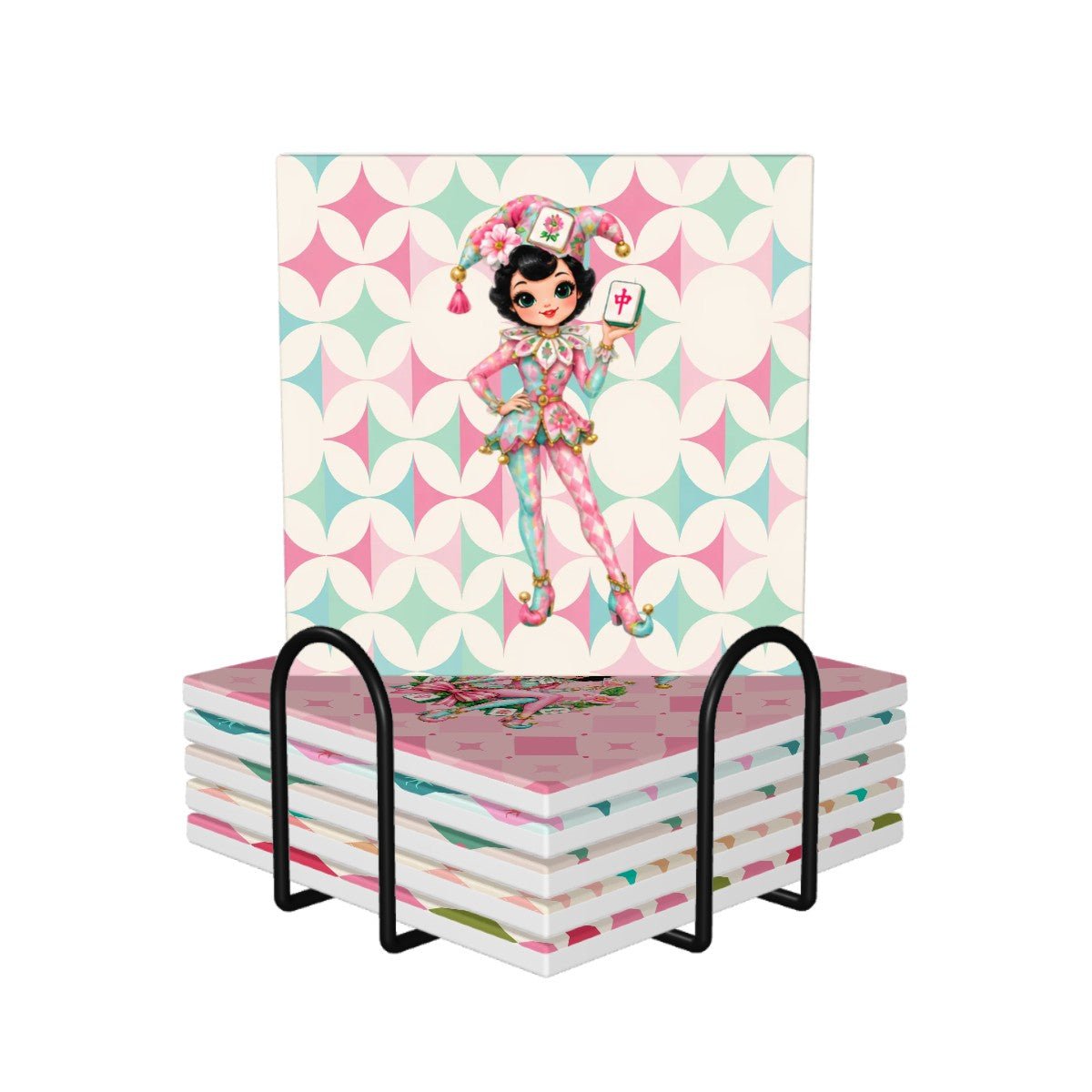 Mahjie The Mascot Mahjong Table Ceramic Coaster Set - Splash Of Mahj And Color Co.