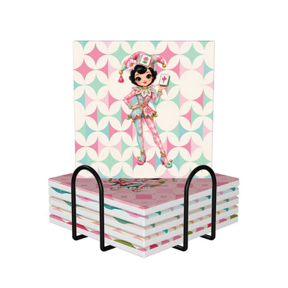 Mahjie The Mascot Mahjong Table Ceramic Coaster Set - Splash Of Mahj And Color Co.