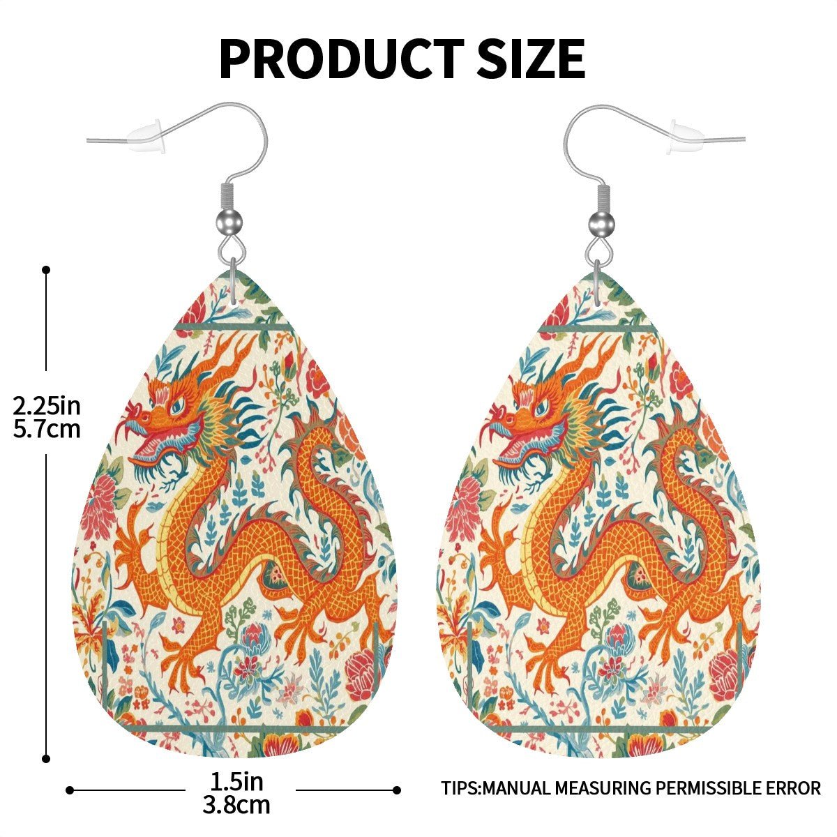Floral Chinoiserie Dragon Leather Teardrop Earrings - Splash of Color Co.