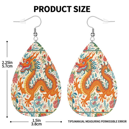 Floral Chinoiserie Dragon Leather Teardrop Earrings - Splash of Color Co.