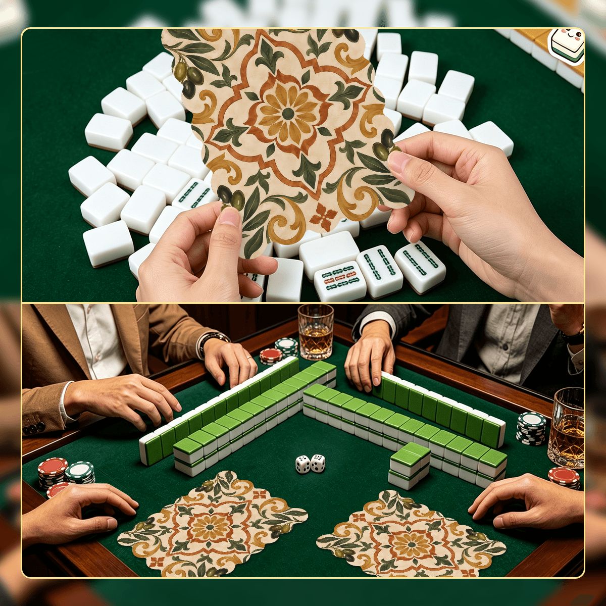 Old World Tuscan Scalloped Mahjong Shuffler Cards Set of 4 - Splash Of Mahj And Color Co.