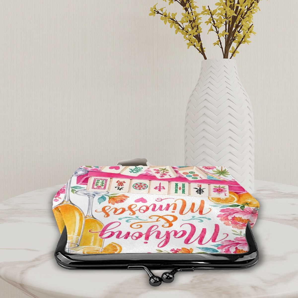 Mahjong And Mimosas Women's Leather Kiss Lock Coin Purse