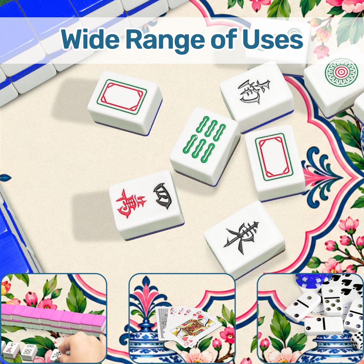 Garden Party Chinoiserie Blue Pink Mahjong Mat