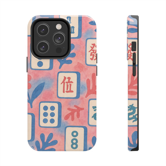 Mahjong Phone Case, Pink Pastel Blue Mahj Lover Mahjong Tile Phone Case