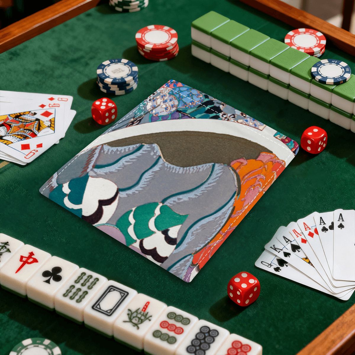 Art Deco Floral Bouquet 4 Mahjong Card Holder with Line Finder - Splash of Color Co.