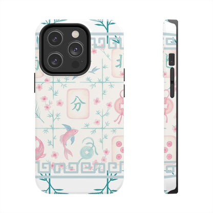 Whimsical Mahjong Tile Pastel Preppy Tough Phone Cases with Vibrant Oriental Designs Mahj Lover Gift