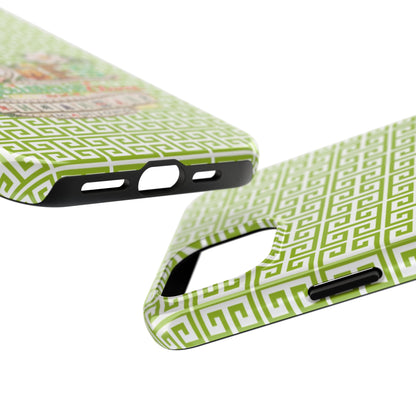 Mahjong Floral Pattern Just A Girl Who Loves Southern Charm and Mahjong Phone Case | Green Geometric Background - Splash of Color Co.