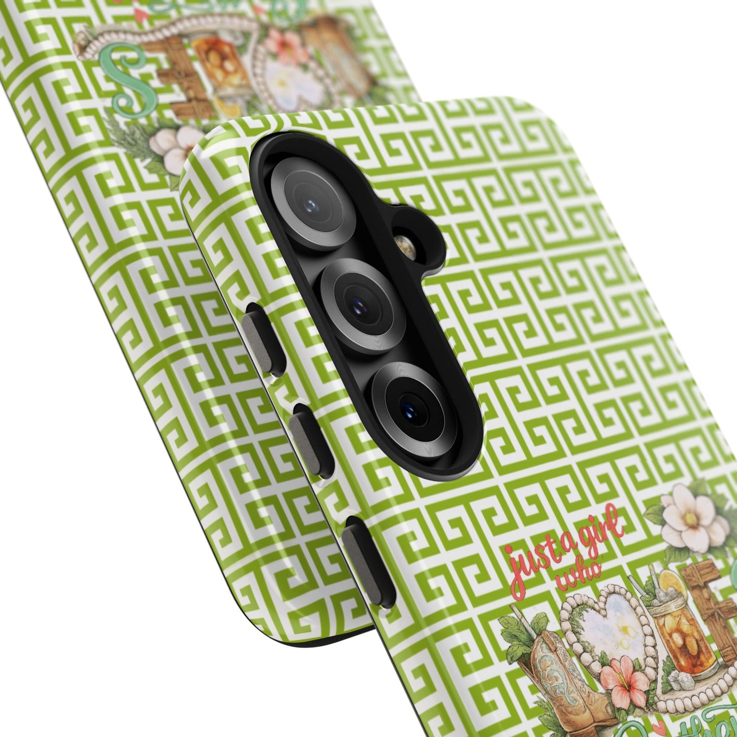Mahjong Floral Pattern Just A Girl Who Loves Southern Charm and Mahjong Phone Case | Green Geometric Background - Splash of Color Co.