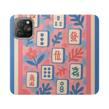 Mahjong Watercolor Artistic Flip Case for Phones, Stylish Wallet Cover, Trendy Phone Accessory, Ideal Gift for Friends, Protective Phone Sleeve