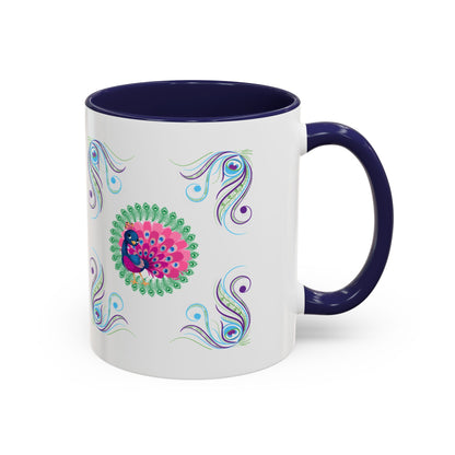 Preppy Peacock Whimsical Pink Green, Purple Coffee Mug - Splash of Color Co.