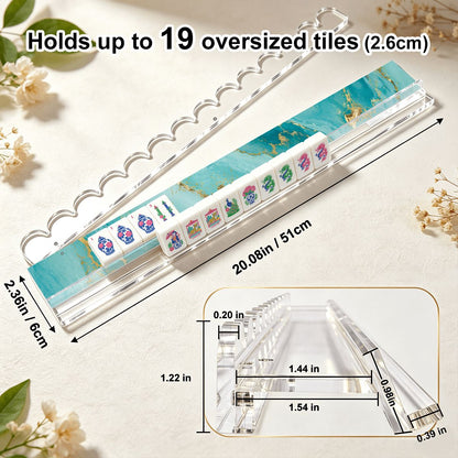 Aqua Tidal Wave Extended Mahjong Rack Set of 4 Scalloped Magnetic Tile Pusher 20' - Splash Of Mahj And Color Co.
