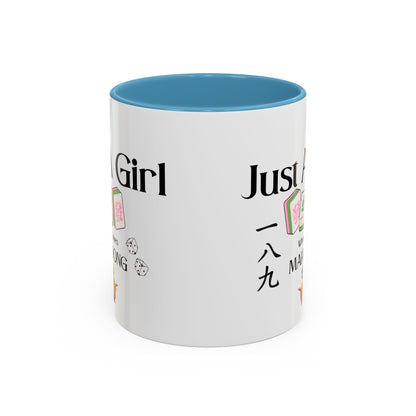 Mahjong Mug - "Just A Girl Who Loves Mahjong" Accent Coffee Mug - Splash of Color Co.