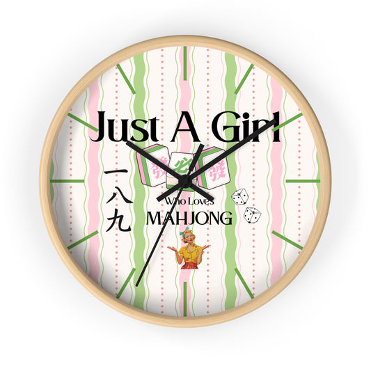 Just A Girl Who Loves Mahjong Wall Clock — Vintage Mahjong Tiles Decor - Splash of Color Co.