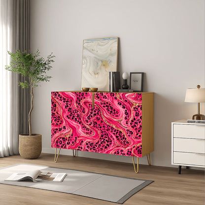 Hot Pink Leopard Print Mahjong Tiles And Accessories Sideboard Credenza - Splash Of Mahj And Color Co.