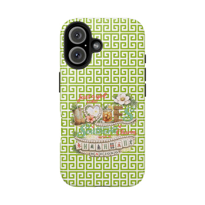 Mahjong Floral Pattern Just A Girl Who Loves Southern Charm and Mahjong Phone Case | Green Geometric Background - Splash of Color Co.
