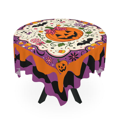 Halloween Pumpkin & Ghost Tablecloth — Cute Jack-O'-Lantern Party Table Decor
