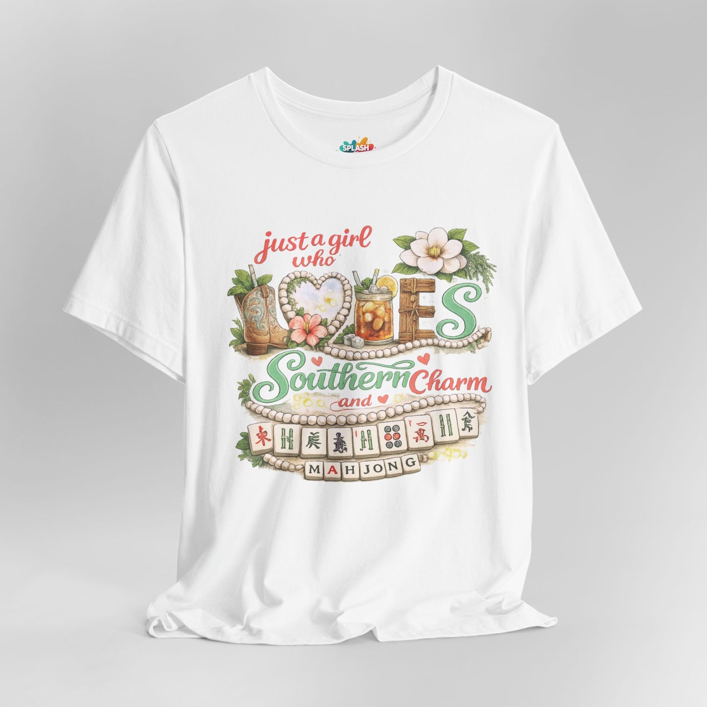 Just a Girl Who Loves Southern Charm Mahjong tee | Floral Mahjong Tiles Shirt - Splash of Color Co.