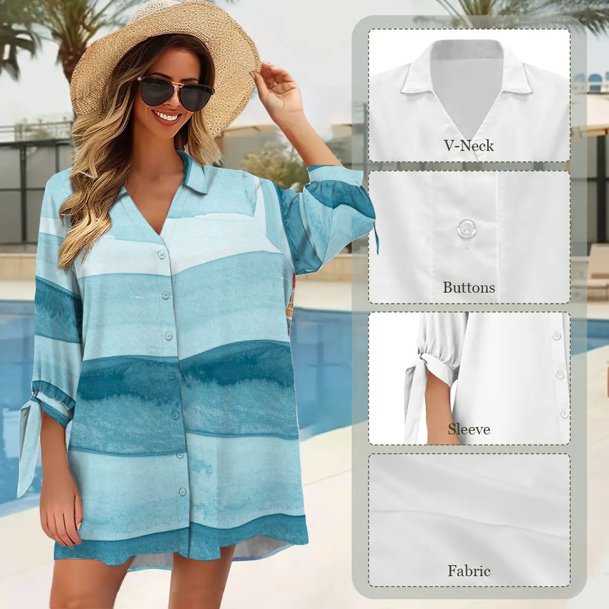 Mahjong Cruise Boho Women's Cardigan Shirt Three - Quarter Sleeve - Splash of Color Co.