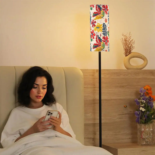 Bold Floral Vintage Heritage Blue Yellow Green  Modern Floor Lamp