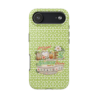 Mahjong Floral Pattern Just A Girl Who Loves Southern Charm and Mahjong Phone Case | Green Geometric Background - Splash of Color Co.