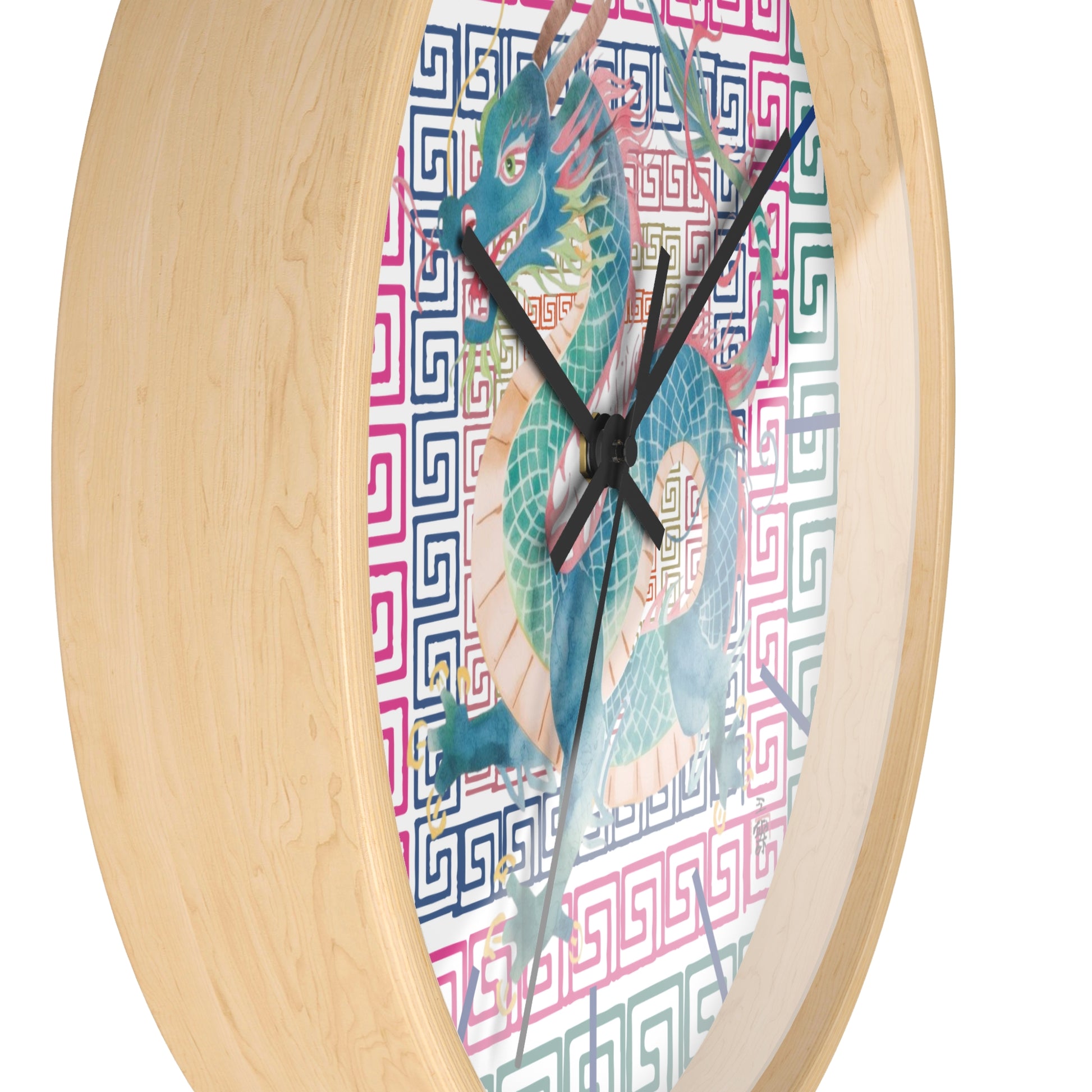 Dragon Motif Wall Clock — Colorful Asian - Inspired Geometric Design - Splash of Color Co.