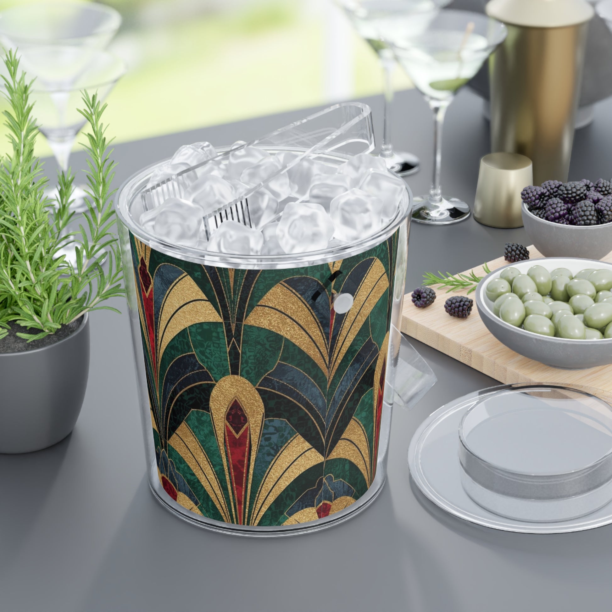 Art Deco Ice Bucket with Tongs — Vintage Geometric Bar Cooler - Splash of Color Co.