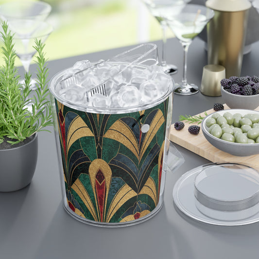 Art Deco Ice Bucket with Tongs — Vintage Geometric Bar Cooler - Splash of Color Co.
