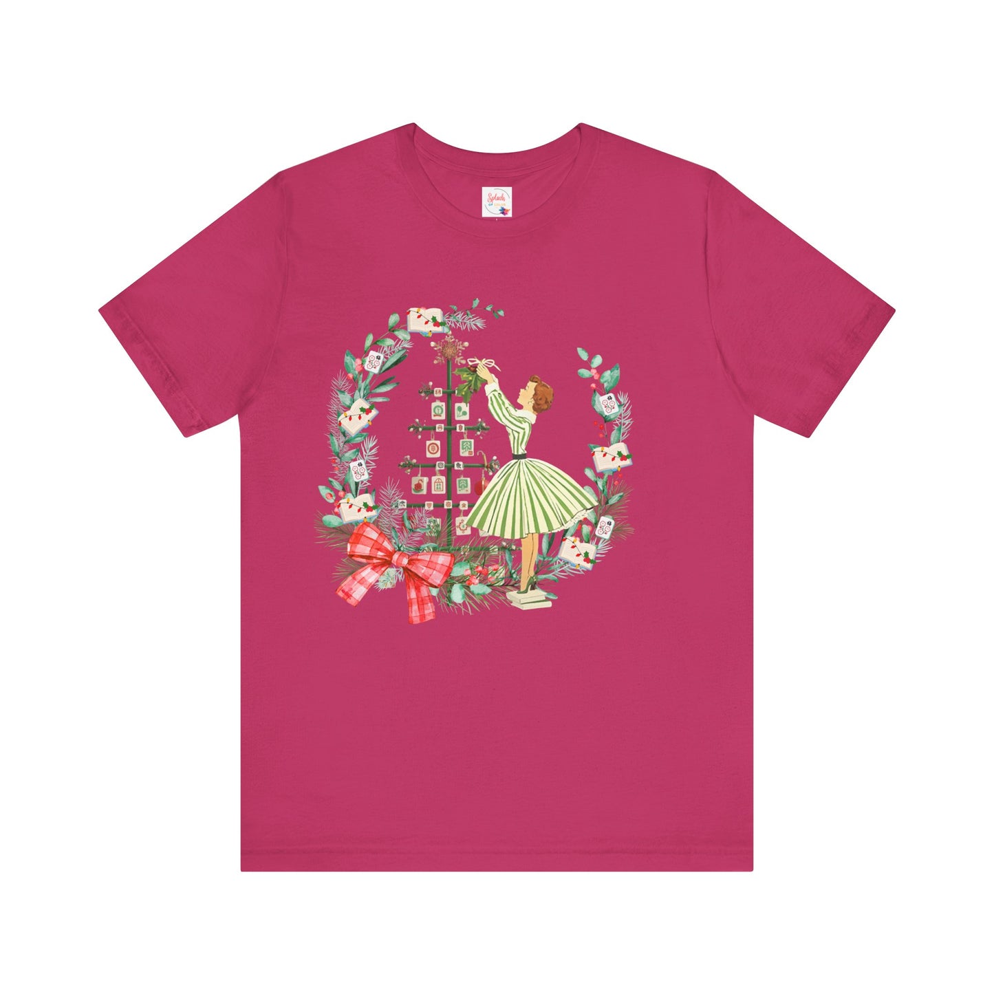 Mahjong Christmas Tee,Vintage Girl, Book Lover, Festive Mahj Gift - Splash of Color Co.
