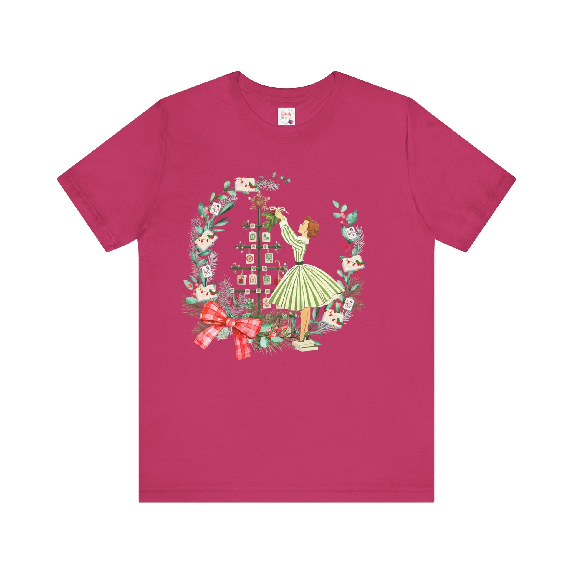 Mahjong Christmas Tee,Vintage Girl, Book Lover, Festive Mahj Gift - Splash of Color Co.